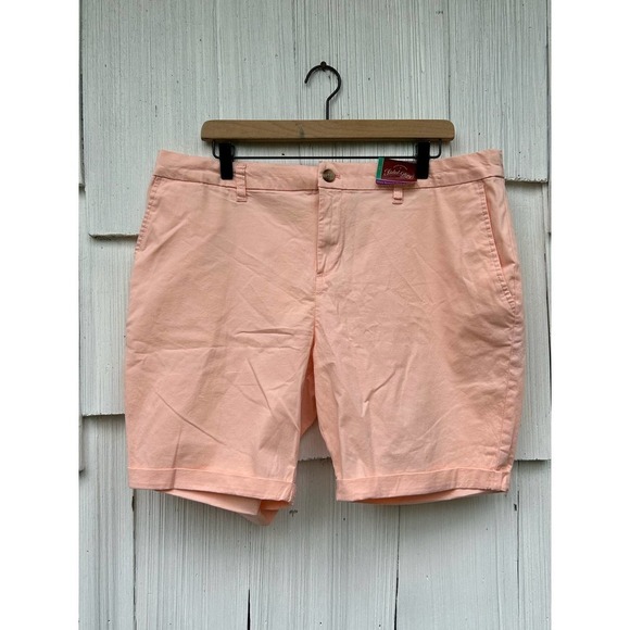 Faded Glory Womens Peach Chino Bermuda Shorts Size 16 Cuffed Casual Everyday - Picture 2 of 7